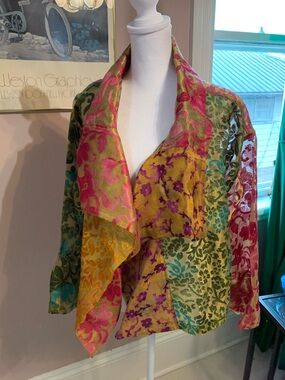 Sterling Styles Multi-Color Floral Velvet Drape Front Top classic beauty